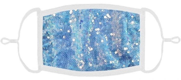YOUTH SIZE - Lt Blue Sequin Fabric Mask