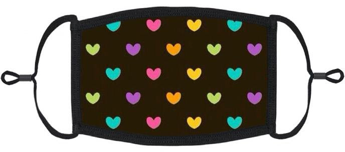 YOUTH SIZE - Rainbow Hearts Fabric Face Mask