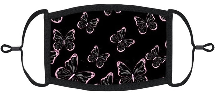 YOUTH SIZE - Pink Butterflies Fabric Face Mask