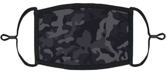 YOUTH SIZE - Black Camouflage Fabric Face Mask