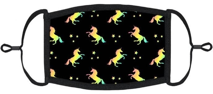 YOUTH SIZE - Rainbow Unicorns Fabric Mask