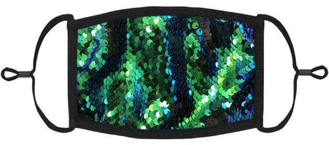 Blue/Green/Black Flip Sequin Fabric Face Mask