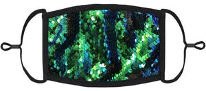 YOUTH SIZE - Blue/Green/Black Flip Sequin Face Mask
