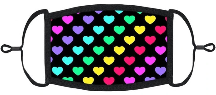 YOUTH SIZE - Rainbow Hearts Fabric Face Mask