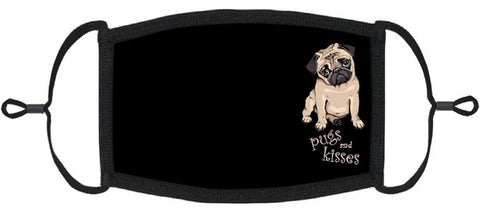 YOUTH SIZE - "Pugs & Kisses" Fabric Face Mask