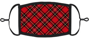 YOUTH SIZE - Red Plaid Fabric Face Mask