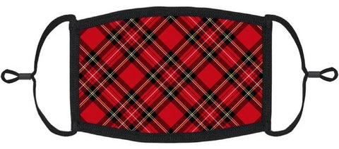 YOUTH SIZE - Red Plaid Fabric Face Mask