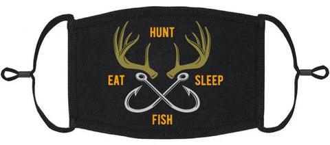 "Hunt, Fish, Eat, Sleep" Fabric Face Mask